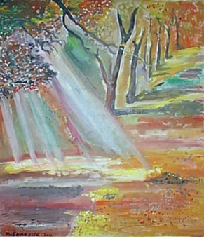 Napsugarak, 1997 Vászon, olaj 71x61 cm