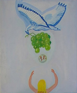 Madár szőlővel, 2001 Vászon, olaj 70x61 cm