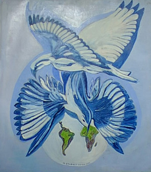 Kék madaras, 2000 Vászon, olaj 71x60 cm